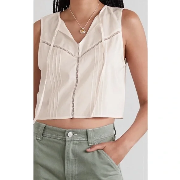 Reformation Cream Crop Top with Brown Accents - Picture 3 of 7